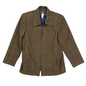 Vintage‎ Sag Harbor Plaid Full Zip Jacket Womens Sz 14 Brown Wool Classic Blazer